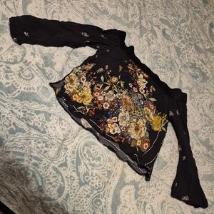 Zara Black Floral Off-Shoulder Blouse